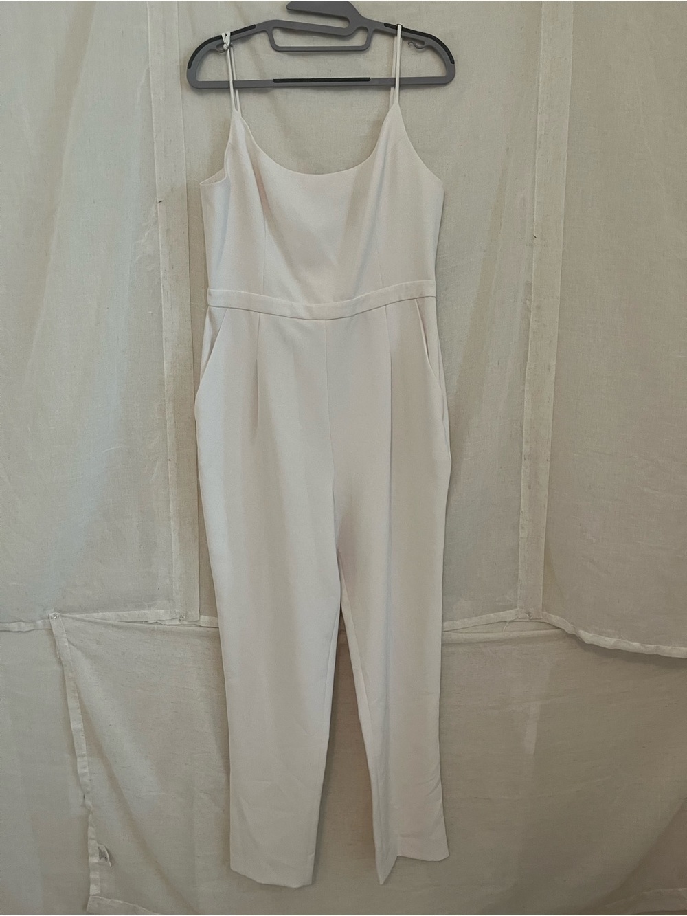BCBGMaxAzria 2 Piece White Jumpsuit with Sheer Pleated Long Sleeve Cover-Up - Picture 3 of 9